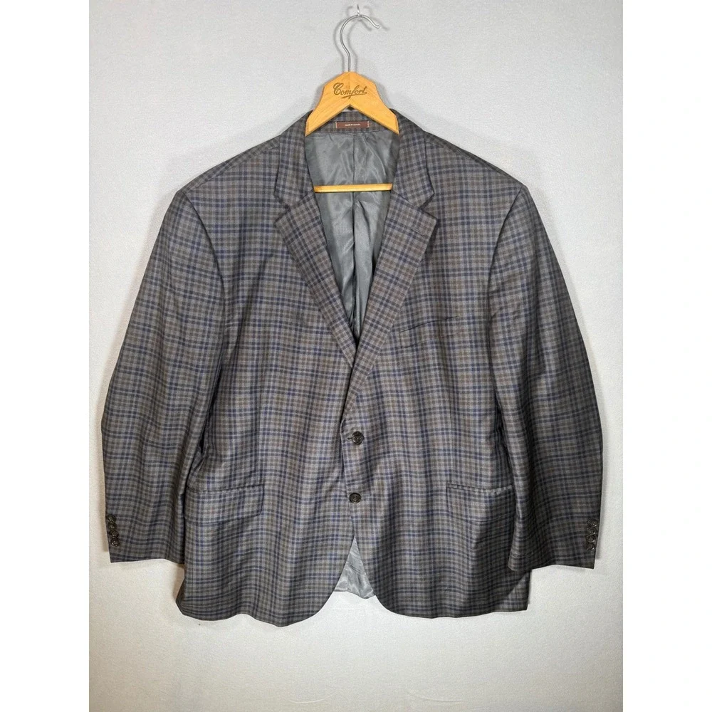 Peter Millar Mens Plaid Sport Coat Blazer Grey Blue Brown 2 Button Wool